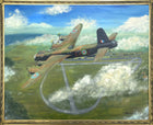 Fine Vintage Oil on Board Portrait of a Wellington Bomber in Flight