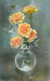 Exquisite Vintage Pastel Painting of Peach Carnations in a Vase by Jean Douglas