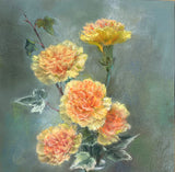 Exquisite Vintage Pastel Painting of Peach Carnations in a Vase by Jean Douglas