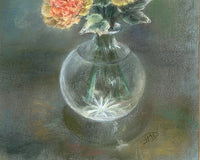 Exquisite Vintage Pastel Painting of Peach Carnations in a Vase by Jean Douglas