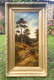 Superb large C19th Victorian English School Oil on Canvas - Sheep in a Rural Lane