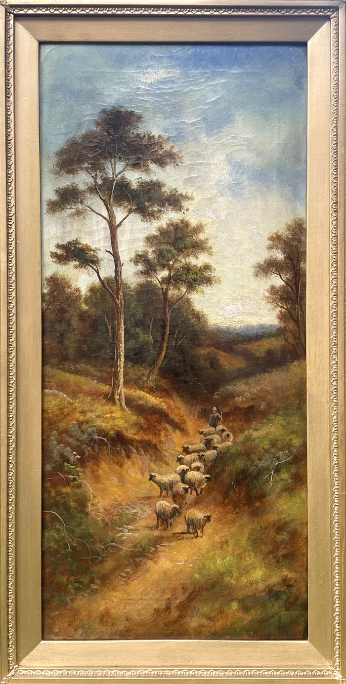 Superb large C19th Victorian English School Oil on Canvas - Sheep in a Rural Lane SOLD