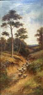Superb large C19th Victorian English School Oil on Canvas - Sheep in a Rural Lane SOLD
