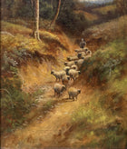 Superb large C19th Victorian English School Oil on Canvas - Sheep in a Rural Lane SOLD