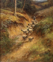 Superb large C19th Victorian English School Oil on Canvas - Sheep in a Rural Lane