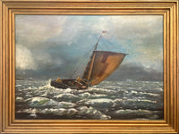 Superb Large Vintage Mid C20th Maritime Oil on Board - Shipping in a Squall SOLD