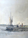 Early C19th Victorian Watercolour - Figures by a Fishing Vessel - James Holland (1799-1870)