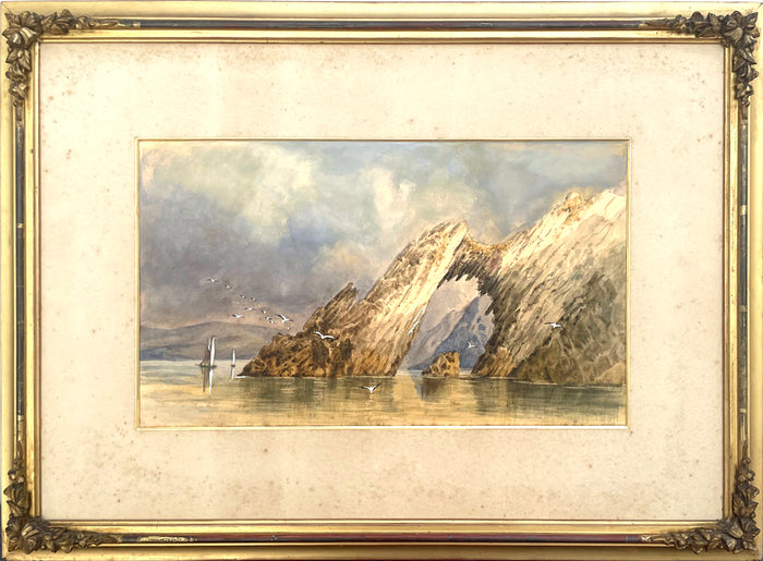 Superb C19th English School Watercolour depicting a Cornish Coastal Scene sold