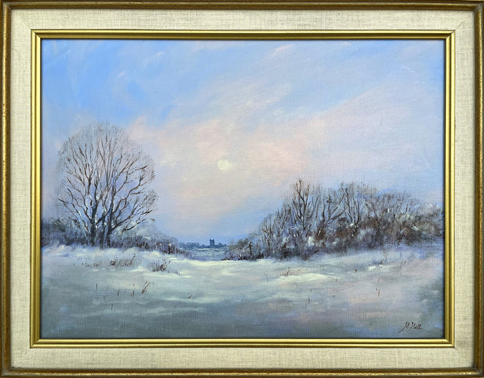 Beautiful Vintage Oil on Board - Wintry Norfolk Landscape