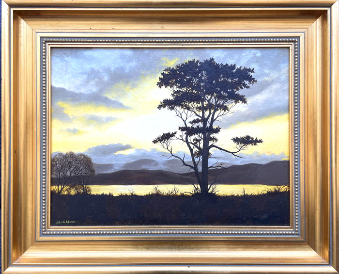 Beautiful Vintage mid C20th Oil on Canvas - Moonlit River Landscape - John C Moore SOLD
