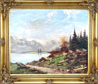 Exquisite Mid C20th Vintage European School Oil on Board -Alpine Lakeland Landscape