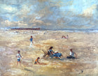 Exquisite Mid C20th Vintage Impressionist Oil on Board - Figures on a Beach