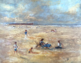 Exquisite Mid C20th Vintage Impressionist Oil on Board - Figures on a Beach