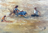 Exquisite Mid C20th Vintage Impressionist Oil on Board - Figures on a Beach