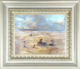 Exquisite Mid C20th Vintage Impressionist Oil on Board - Figures on a Beach