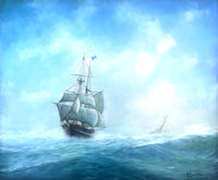 Superb Large Vintage Maritime Oil on Canvas - A Clipper in Full Sail