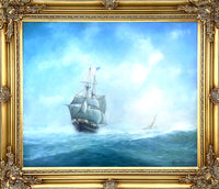 Superb Large Vintage Maritime Oil on Canvas - A Clipper in Full Sail