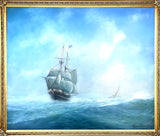 Superb Large Vintage Maritime Oil on Canvas - A Clipper in Full Sail