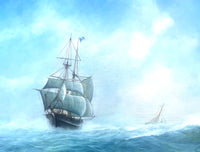 Superb Large Vintage Maritime Oil on Canvas - A Clipper in Full Sail