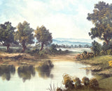 Delightful Mid C20th Vintage Landscape Oil on Canvas - Riverside Cottage by P. Vogel