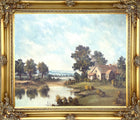 Delightful Mid C20th Vintage Landscape Oil on Canvas - Riverside Cottage by P. Vogel SOLD