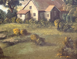 Delightful Mid C20th Vintage Landscape Oil on Canvas - Riverside Cottage by P. Vogel