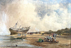 Excellent Early C19th Victorian Watercolour - Folk at a Beached Shipwreck - David Cox Jnr 1844  SOLD