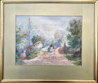 Delightful Early C20th Edwardian Watercolour - Figures on a Bridge - S.T Wardle 1905