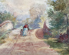 Delightful Early C20th Edwardian Watercolour - Figures on a Bridge - S.T Wardle 1905