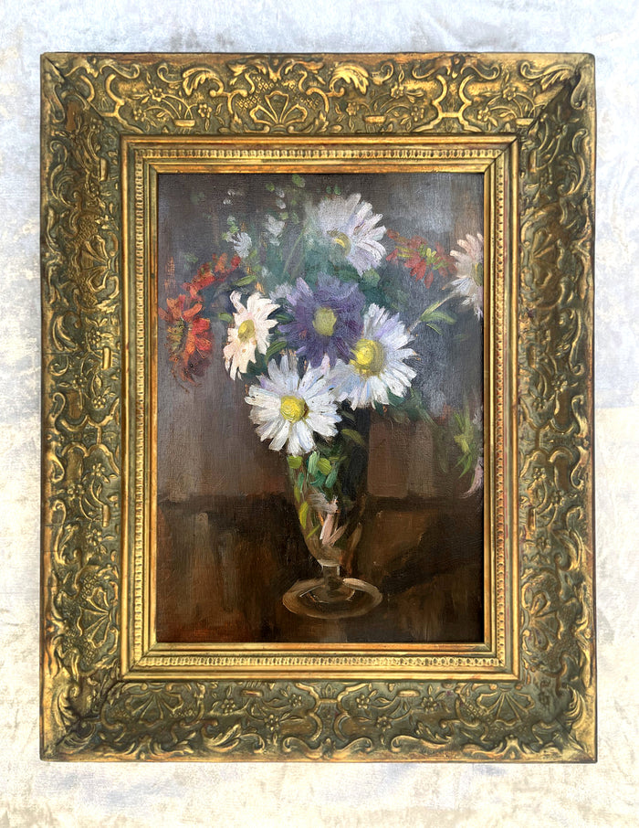 Exquisite Edwardian Oil on Panel Study of Flowers in a Vase