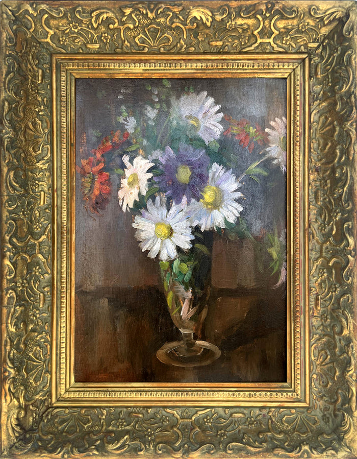 Exquisite Edwardian Oil on Panel Study of Flowers in a Vase