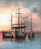 A Superb Large Vintage Mid C20th Impressionist Oil on Canvas - Shipping at Anchor