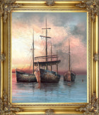 A Superb Large Vintage Mid C20th Impressionist Oil on Canvas - Shipping at Anchor