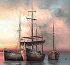 A Superb Large Vintage Mid C20th Impressionist Oil on Canvas - Shipping at Anchor