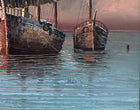 A Superb Large Vintage Mid C20th Impressionist Oil on Canvas - Shipping at Anchor