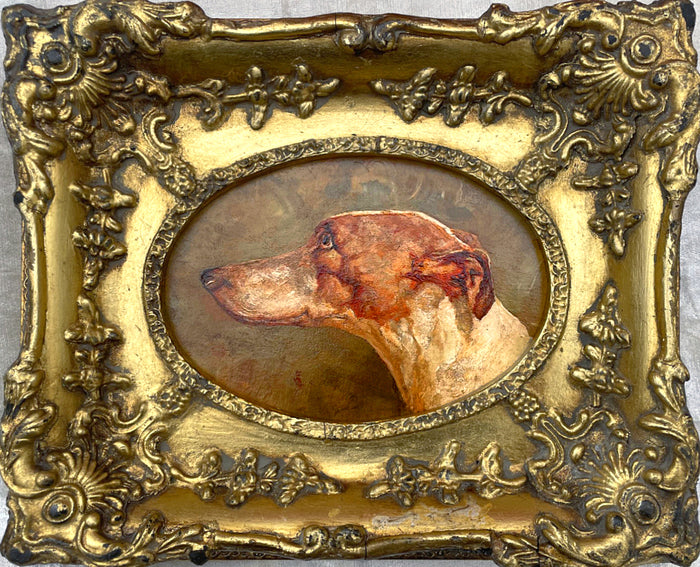 Superb Early C20th Edwardian Oil on Board Portrait of a Greyhound SOLD