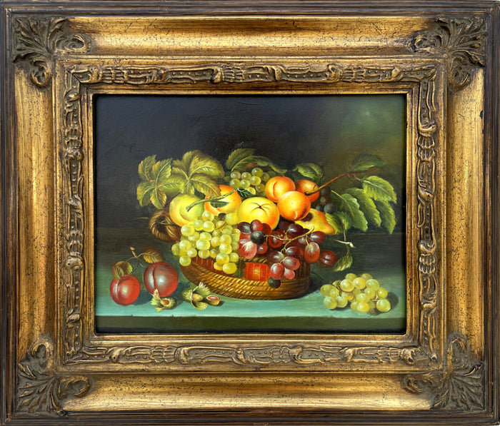 Exquisite Vintage Dutch School Still Life Oil on Panel - Peaches, Plums, & Grapes SOLD