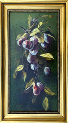 Fine C19th Victorian Still Life Oil on Canvas - Plums on a Branch