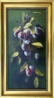 Fine C19th Victorian Still Life Oil on Canvas - Plums on a Branch