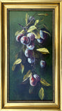 Fine C19th Victorian Still Life Oil on Canvas - Plums on a Branch