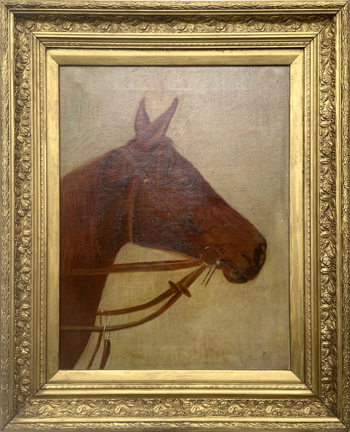 Fine Late C19th Victorian Oil on Canvas Portrait of a Bay Horse SOLD