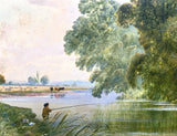 Fine C19th Victorian Watercolour - Boy Fishing in a Rural Landscape - William Wilde (1826-1901)