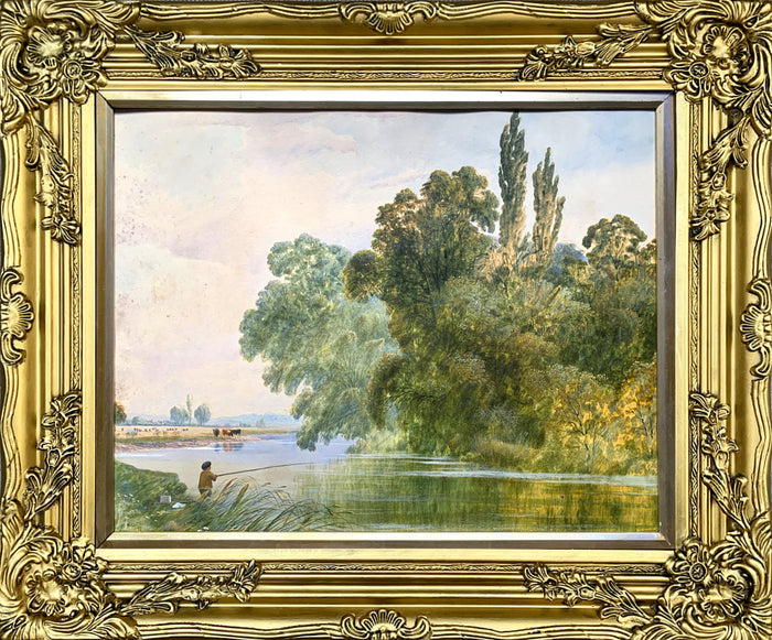 Fine C19th Victorian Watercolour - Boy Fishing in a Rural Landscape - William Wilde (1826-1901) SOLD