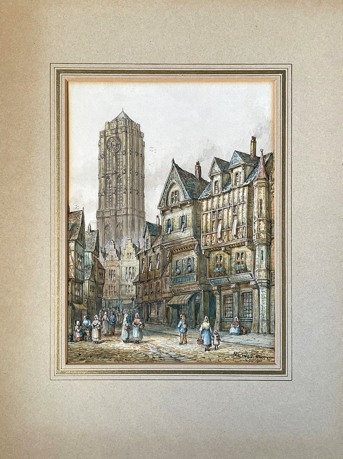 Superb C19th Victorian French School Watercolour depicting Malines in Belgium - M Schafer