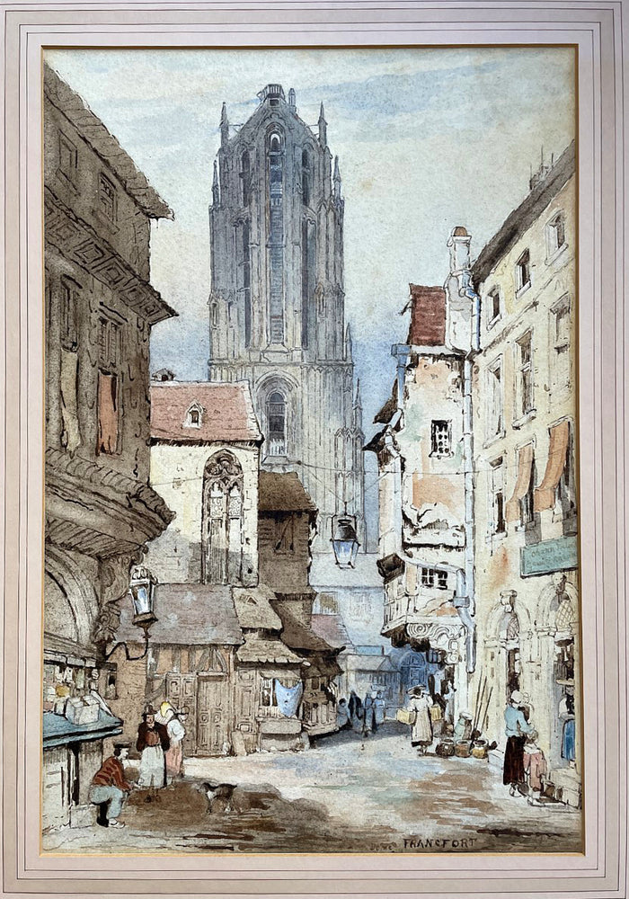 Fine C19th Victorian Watercolour - Street Scene of 
