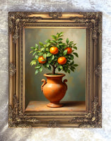 Exquisite Oleograph on Canvas Still Life of an Orange Tree in a Roman Urn