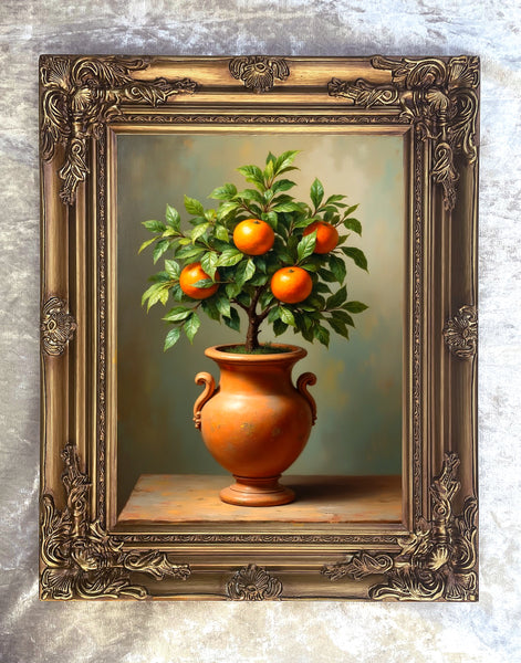 Exquisite Oleograph on Canvas Still Life of an Orange Tree in a Roman Urn