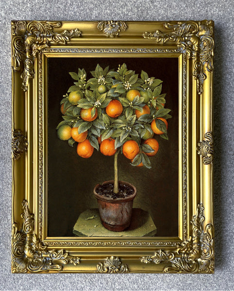 Exquisite Oleograph on Canvas Still Life of an Orange Tree