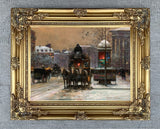 Fine Oleograph on Canvas of Place de la Madeleine in Winter aft. Eduoard Cortes