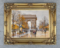 Stunning Oleograph on Canvas of L'Arc De Triomphe Paris